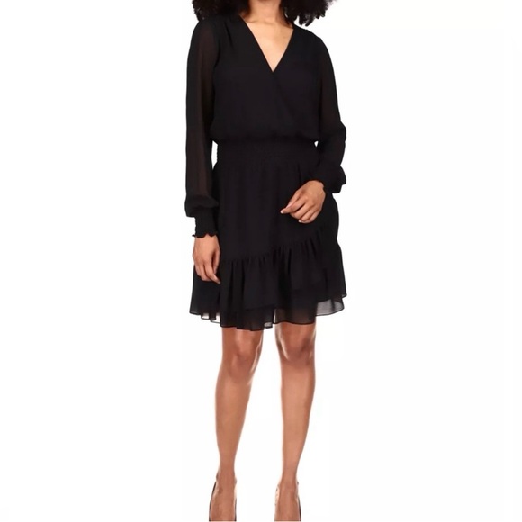 Michael Kors Dresses & Skirts - Michael Kors Black Long Sleeve Ruffle Faux Wrap Dress